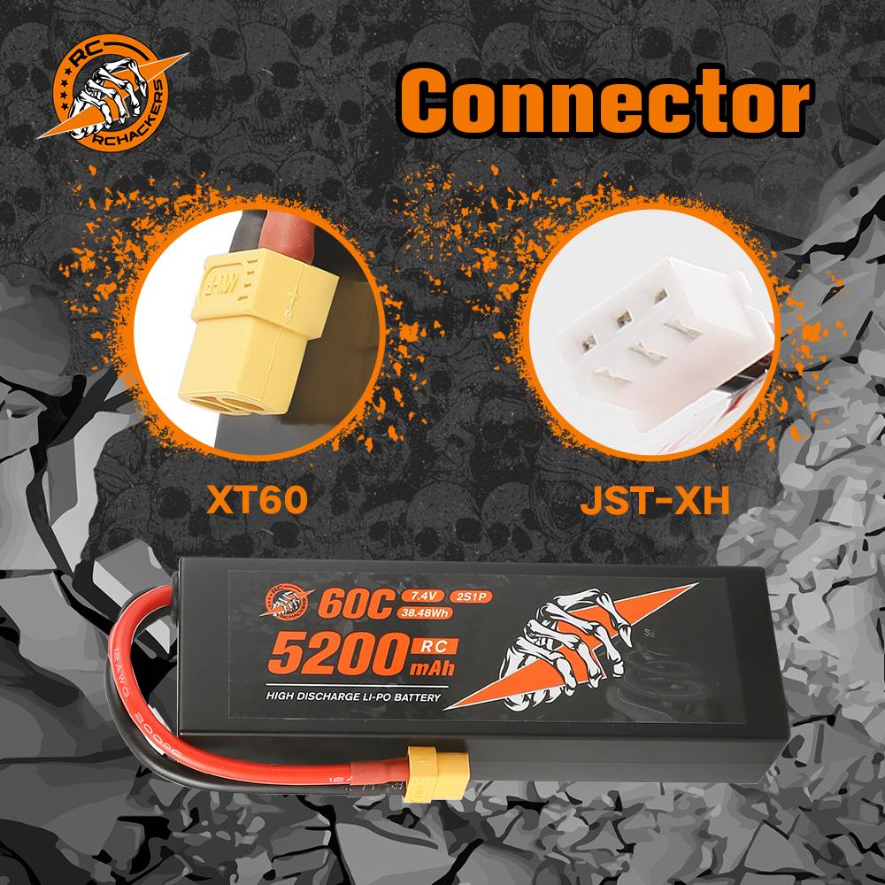 2 Batteries Lipo Zeee 2S 5200mAh 7.4V 80C - Avec Connecteur XT60 - Pour Voitures RC 1/10, 1/8
