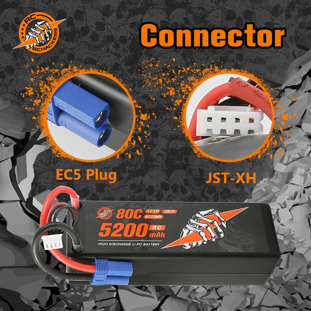 RCHackers 3S 5200mAh 11.1V 80C RC Lipo Battery with EC5 Plug