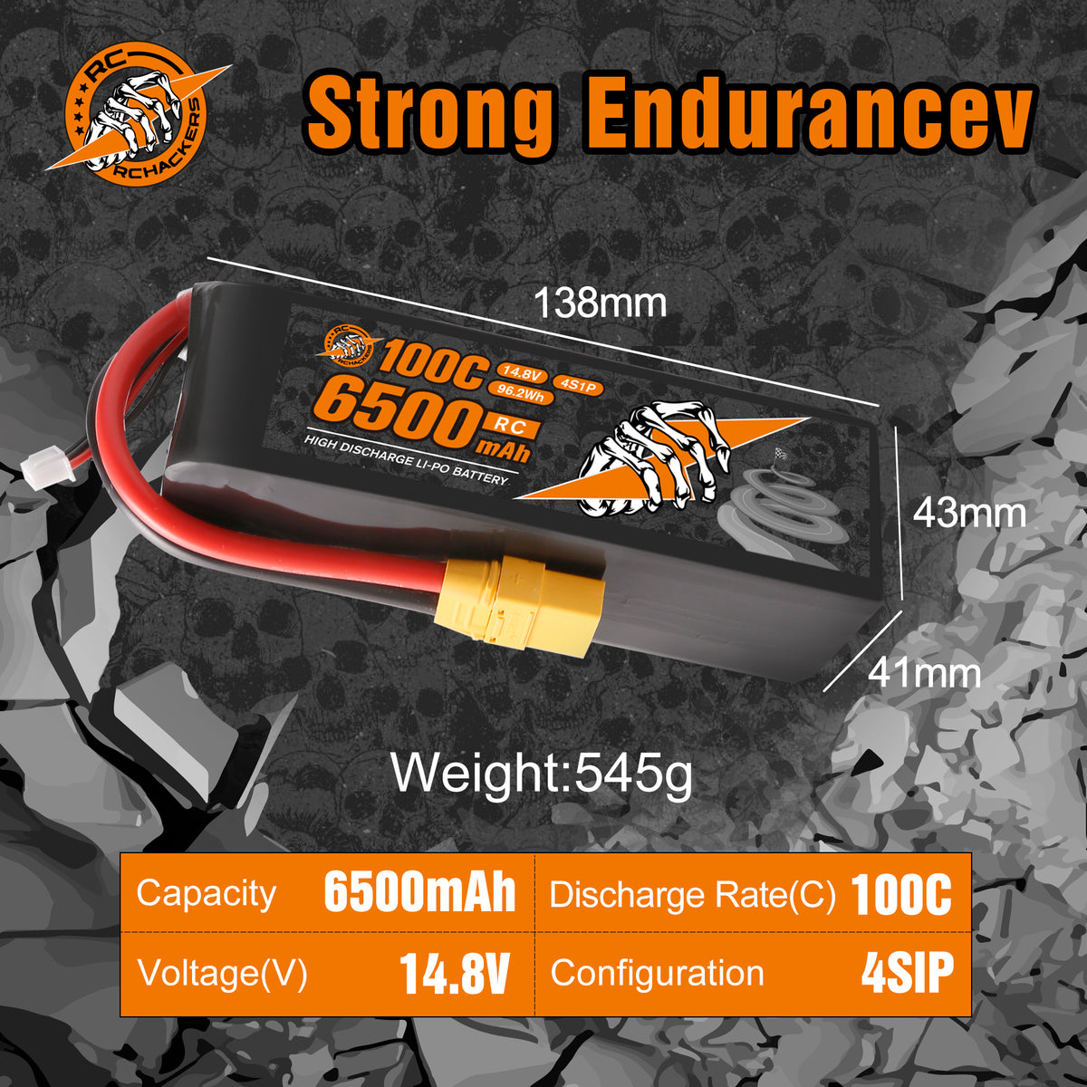 RCHackers 4S 6500mAh 14.8V 100C Lipo Battery with XT90 Plug – RCHACKERS