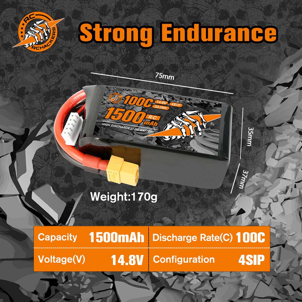 RCHackers 4S 1500mAh 100C 14.8V LiPo Battery with XT60 Plug [2 Packs] –  RCHACKERS