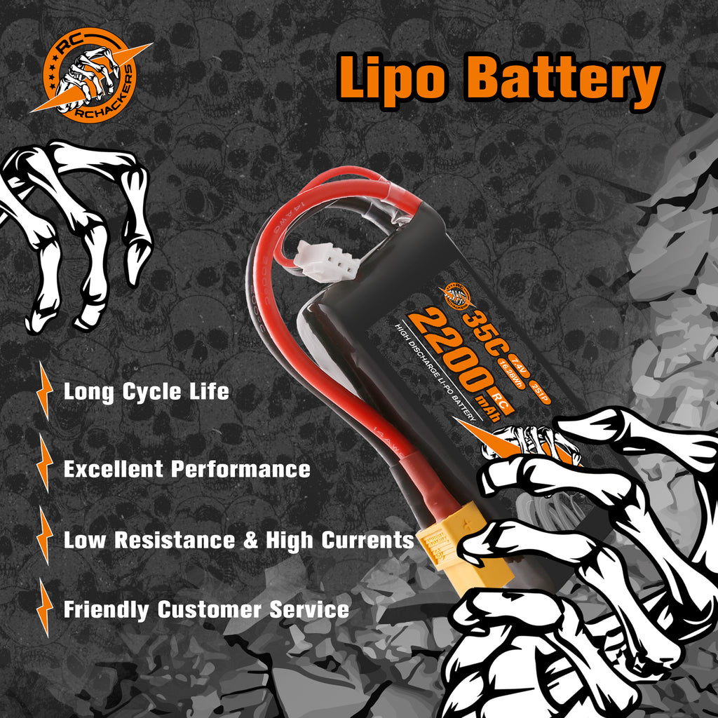 Batterie LiPo HRB 2S 7.4V 2200mAh 100C Avec Connecteur XT60 - Lot De 2 - Pour Voitures RC Traxxas 1/16, Losi Mini 8ight, Etc.