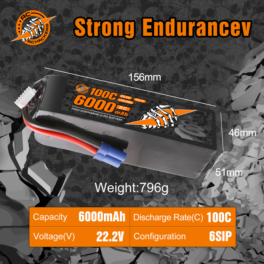 RCHackers 6S 6000mAh 22.2V 100C Lipo Battery with EC5 Plug – RCHACKERS